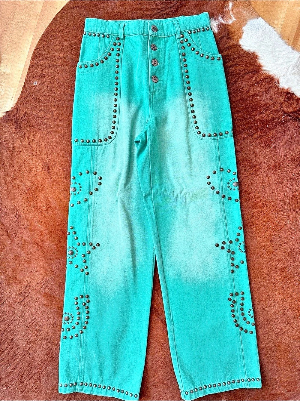 Studded Straight Leg Pants in Blue Like New